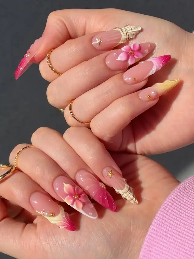 Hawaiian flower Nail Designs Hawaiian flower Nail Designs