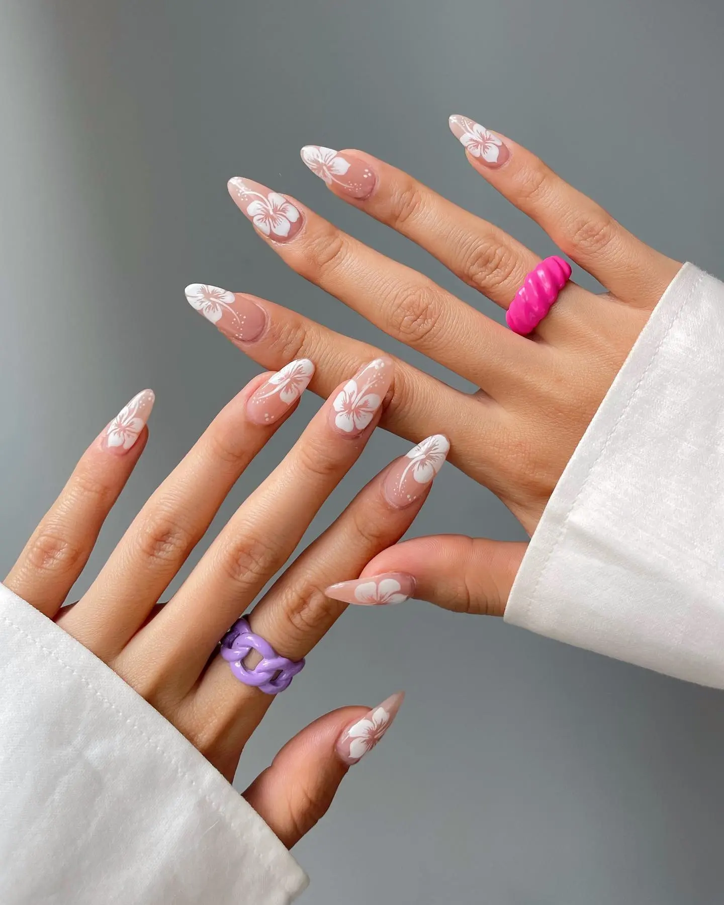pink hawaii nails with flowers pink hawaii nails with flowers
