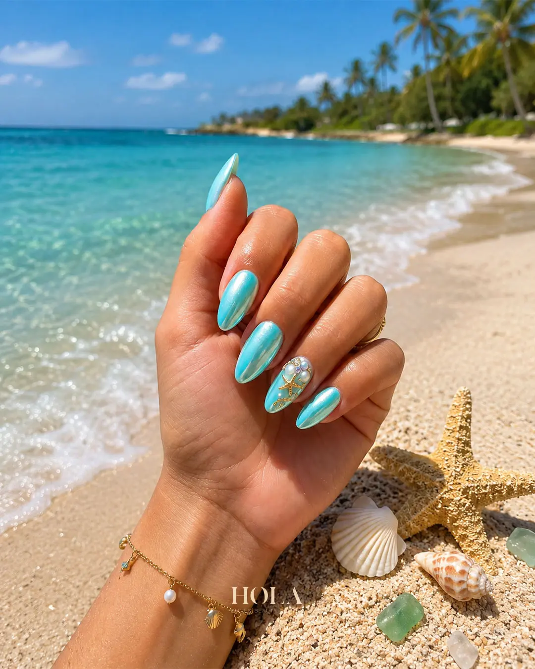 blue nail design for beach 15
