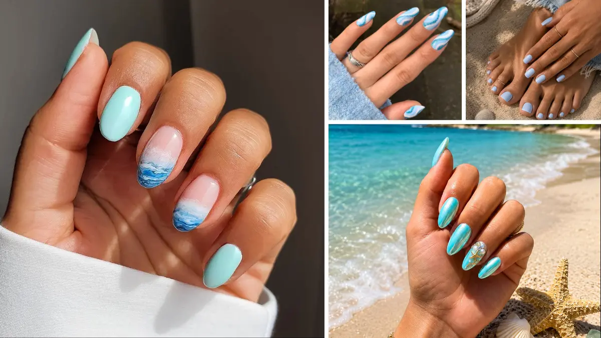 blue nail design for beach